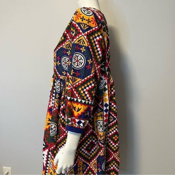 Hand Crafted Quilted Patchwork Printed Dress Bold Bright color One size - Picture 9 of 14